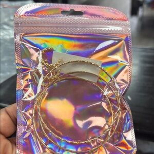 Gold Twisted Hoop Earrings and 3 bracelet set